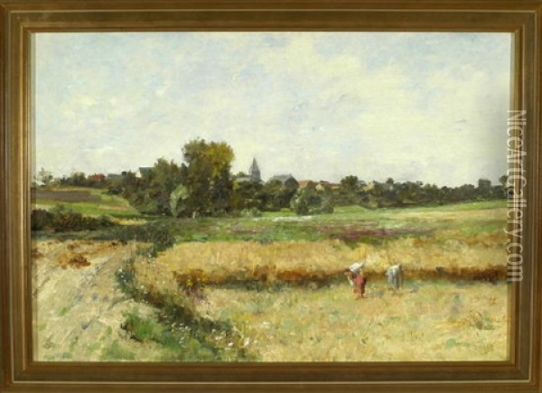 Franzosische Sommerlandschaft Mit Bauerinnen Auf Dem Felde Oil Painting - Eugene Damas