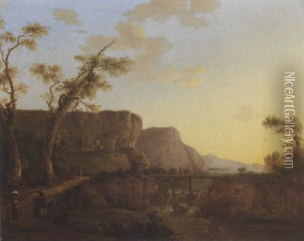 Landschaft Mit Rundtempel Und Figurenstaffage Oil Painting - Jan Frans van Bloemen