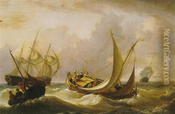 Dutch Shipping In A Stiff Breeze Oil Painting - Charles Martin Powell