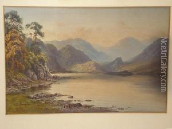 A Lake Landscape, Lake District Oil Painting - Edward H. Thompson