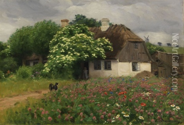 Bauernhaus Mit Blumenwiese Oil Painting - Hans Andersen Brendekilde