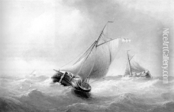 Shipping In A Stormy Sea Oil Painting - Henry Redmore