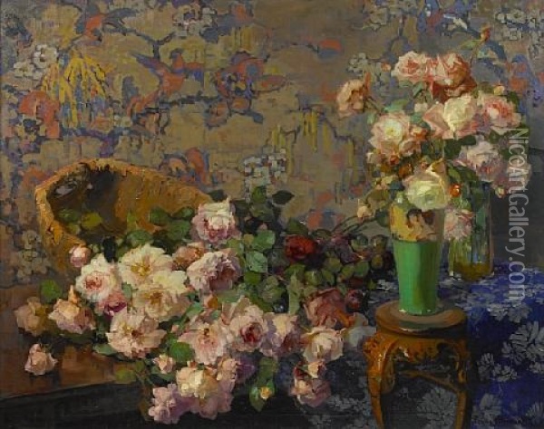 Roses Oil Painting - Franz Arthur Bischoff