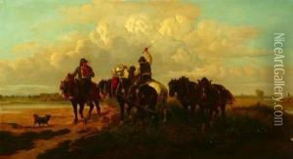 Plowing Horses Oil Painting - Ignaz Ellminger