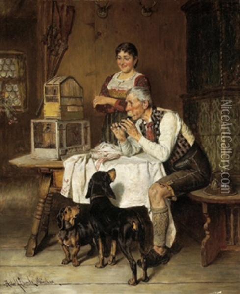 Tierliebe Oil Painting - Adolf Eberle