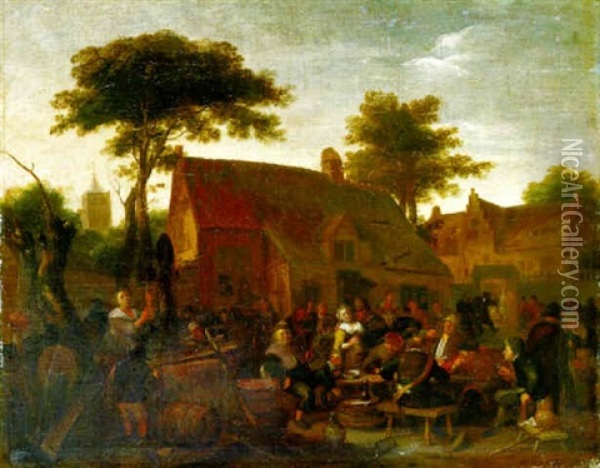 Peasants Drinking And Carousing Outside A Tavern Oil Painting - Richard Brakenburg