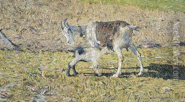 Goat with Offspring Oil Painting - Giovanni Segantini