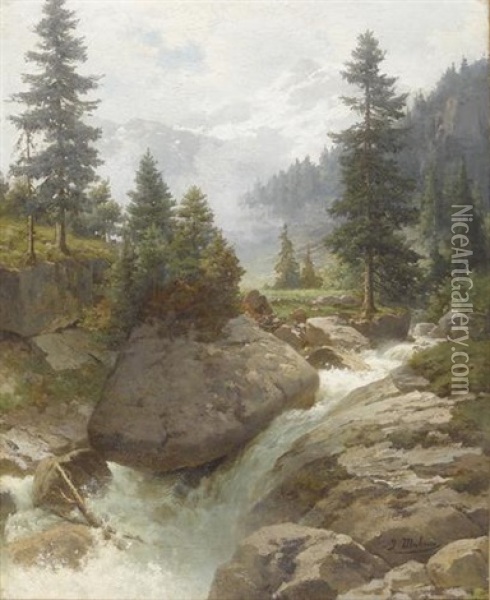 Bergbach In Den Alpen Oil Painting - Jost Muheim