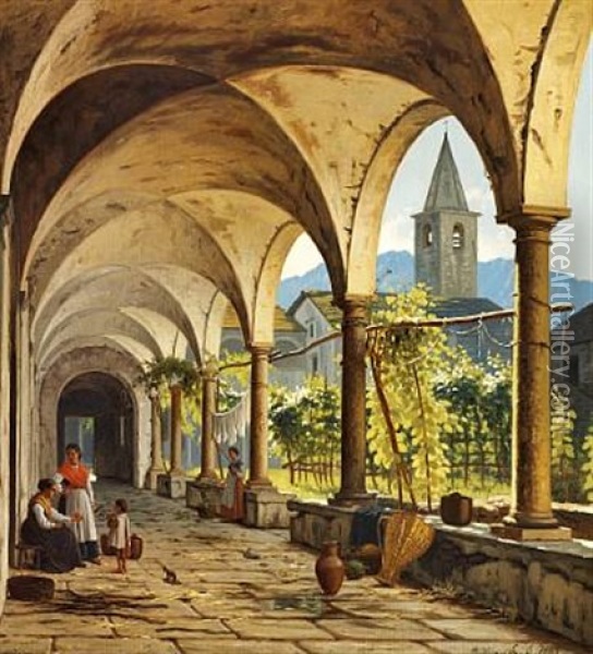 A Cloister In Monte Carasso Oil Painting - Peter Kornbeck