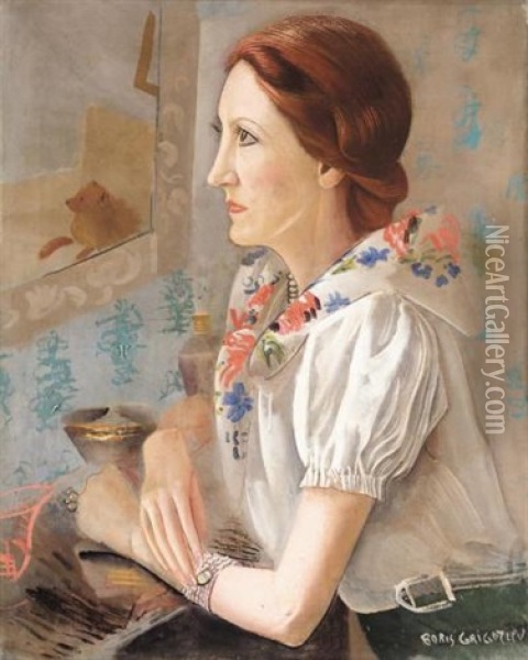 Portrait Of A Lady Oil Painting - Boris Dmitrievich Grigoriev