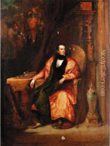 Portrait Of A Gentleman In His Sitting Room Oil Painting - Henry William Pickersgill