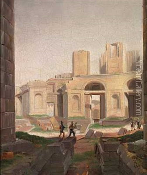 Marmorkirkens Ruin (study) Oil Painting - Wilhelm Ferdinand Bendz