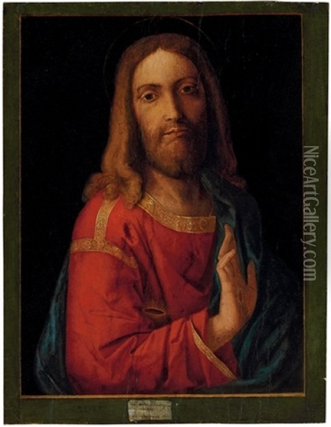 Christ Blessing Oil Painting - Bartolommeo Montagna