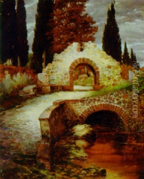 Italienische Landschaft Oil Painting - Fritz Ruppert