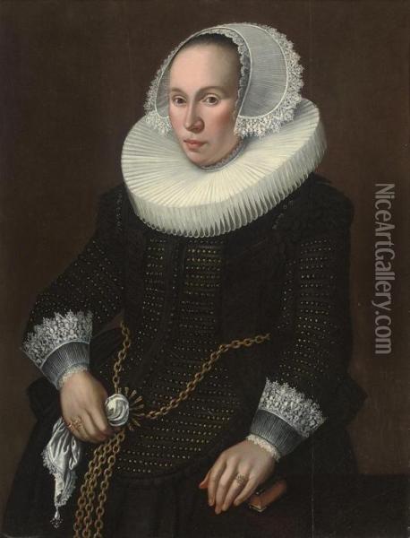 Portrait Of A Lady, Three-quarter-length Oil Painting - Michiel Jansz. Van Miereveldt