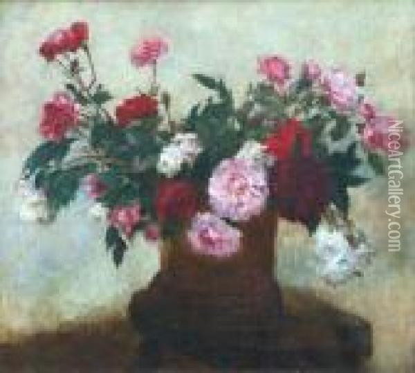 Vase De Fleurs. Oil Painting - Fernand-Anne Piestre Cormon