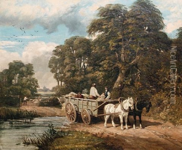 Crossing The Ford Oil Painting - Edmund John Niemann