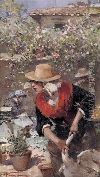 Un Cantuccio Di Un Mercato Oil Painting - Riccardo Pellegrini