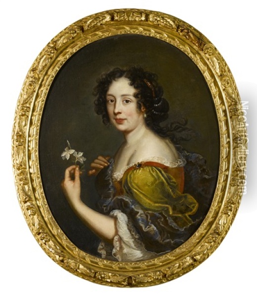 Portrait De Dame Aux Fleurs D