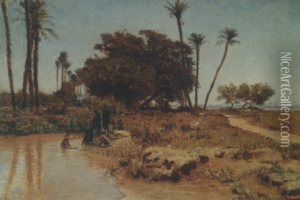 Ile De Gizeh, Le Caire, Femmes Se Baignant Oil Painting - Leon Adolphe Auguste Belly