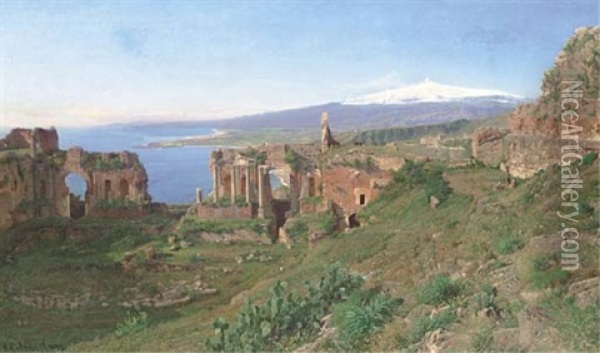 The Amphitheater At Taormina, Sicily Oil Painting - Otto Geleng