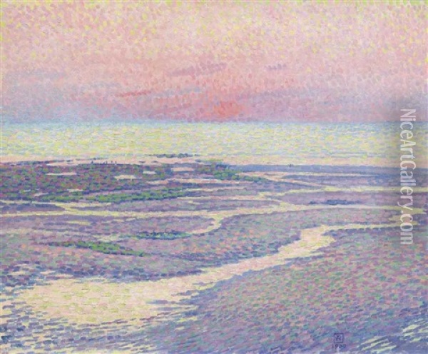 Plage A Maree Basse, Soir Oil Painting - Theo van Rysselberghe