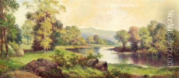 River View With A Distant Mountain Oil Painting - Milton H. Lowell