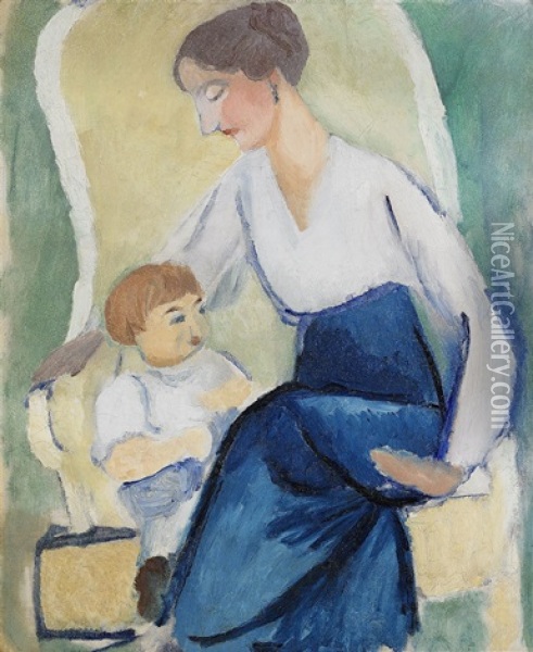 Kvinna Med Gosse Oil Painting - Sigrid (Maria) Hjerten