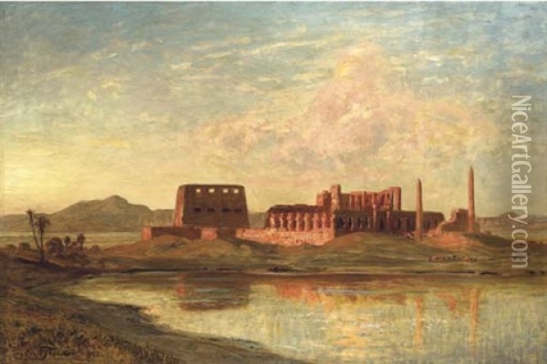 Ancient Ruins On The Banks Of The Nile Oil Painting - Ernest Karl Eugen Koerner