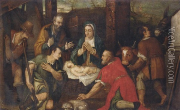 The Adoration Of The Shepherds Oil Painting - Jacopo dal Ponte Bassano