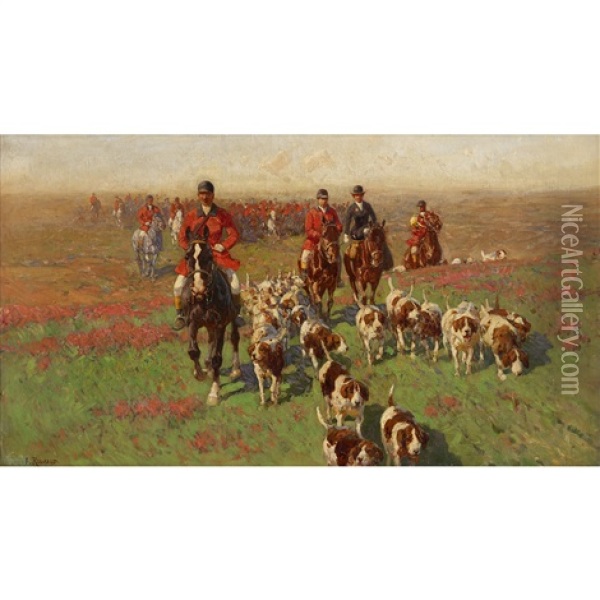 Hunting Scene Oil Painting - Franz Roubaud