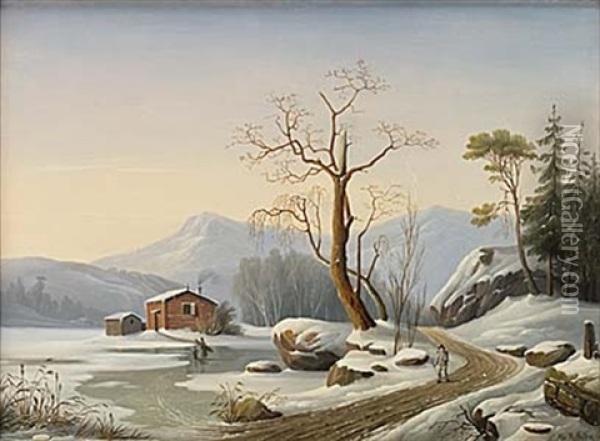 Vinterlandskap Med Vandrande Figurer Oil Painting - Carl Abraham Rothsten