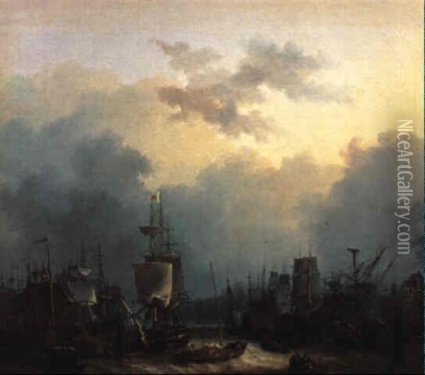 Hamburger Hafen Oil Painting - Julius Hintz