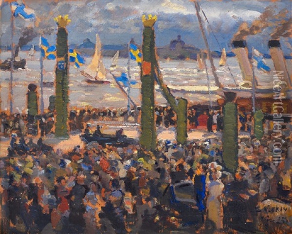 Gustav V Visiting Finland Oil Painting - Santeri Salokivi