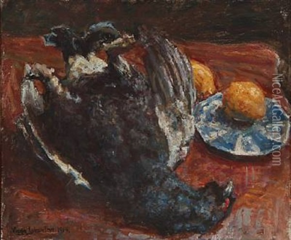 Nature Morte With A Bird And Lemons Oil Painting - Viggo Johansen