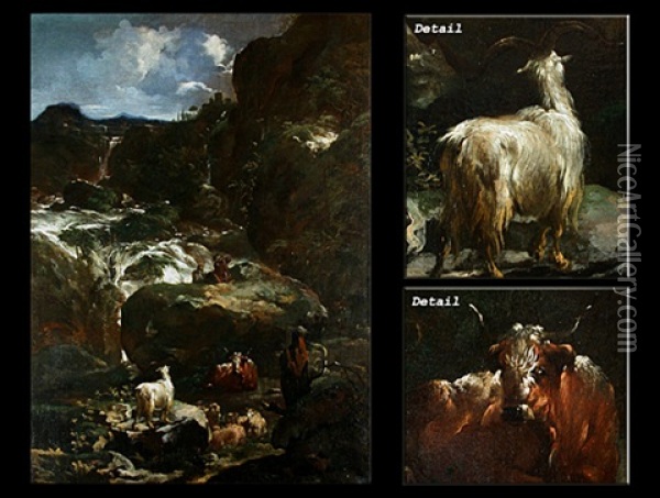 Gebirge Mit Wasserfall Und Rastenden Oil Painting - Johann Heinrich Roos