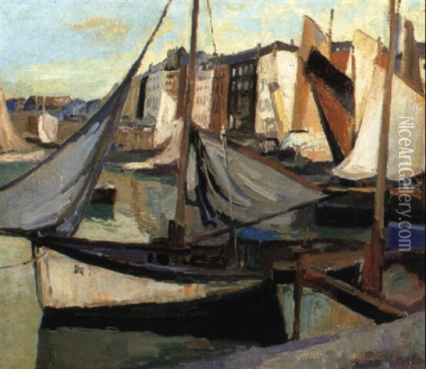 Fishing Boats In A Harbour Oil Painting - Armand Adrien Marie Apol