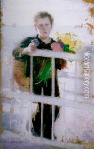 Jeune Garcon Marchand De Fleurs Oil Painting - Albert Aublet