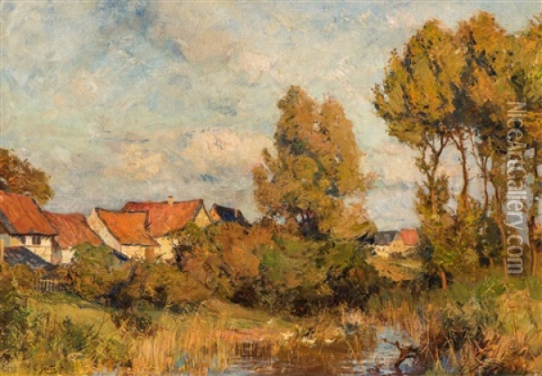 Houses In The Evening Sun Oil Painting - Carl Jutz the Younger