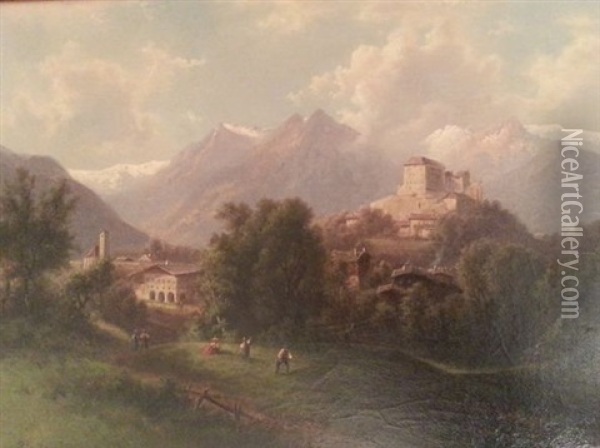 Village Du Tirol Au Pied Du Chateau Oil Painting - Franz Barbarini