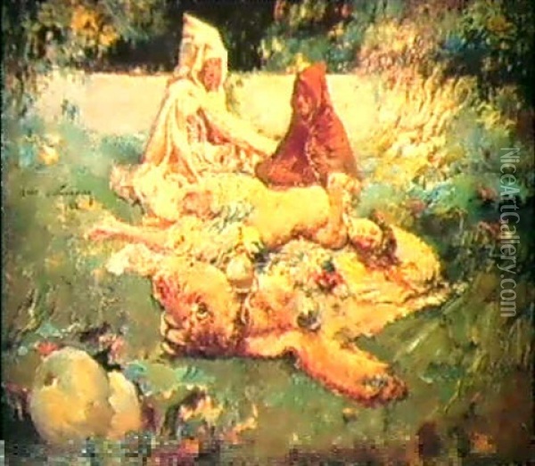 In The Garden Oil Painting - Jose Navarro Llorens