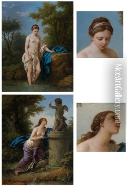 Jeune Femme Au Bain (+ L'offrande A L'amour; Pair) Oil Painting - Louis Jean Francois Lagrenee