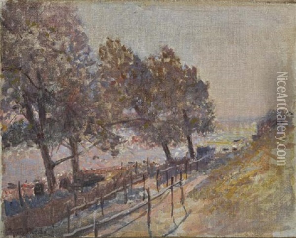 Uferweg, Sonnenbeschienen, Von Laubbaumen Gesaumt Oil Painting - Konstantin Ivanovich Gorbatov