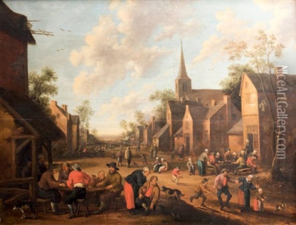 Heureuses Familles Et Jeux D'enfants Dans Un Village Oil Painting - Joost Cornelisz. Droochsloot