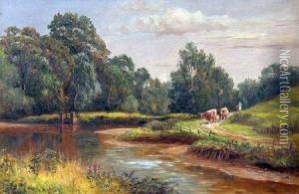 Landscape With Cattle And Herder Oil Painting - William Scott Myles