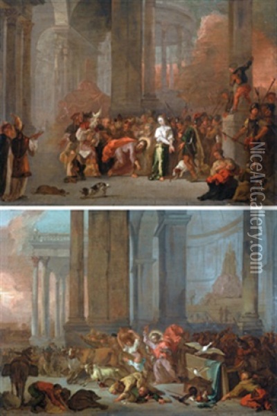 Christus Und Die Ehebrecherin (+ Christus Vertreibt Die Handler Aus Dem Tempel; Pair) Oil Painting - Abraham Danielsz Hondius