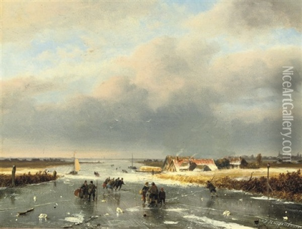 A Day On The Ice Oil Painting - Nicolaas Johannes Roosenboom