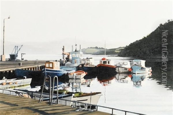 Fishing Boats At Sunrise Oil Painting - John Murphy