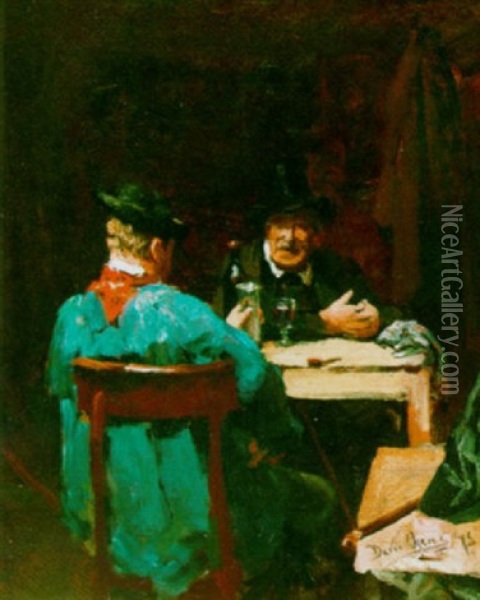 Pieter Oyens Met Een Koetsier Aan Een Cafe Tafel Oil Painting - David Oyens