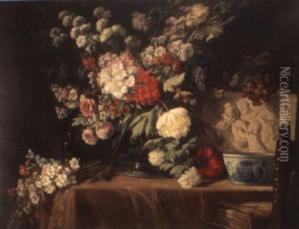 A Still Life With Flowers On A Table Oil Painting - Lucas Victor Schaefels